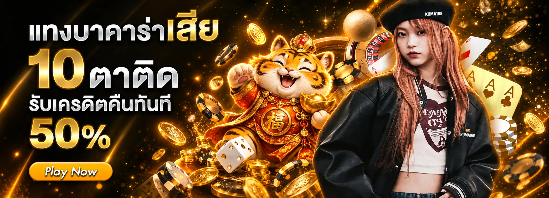 แบนเนอร์สิทธิพิเศษบาคาร่า KUMA168 โทนส้มทอง